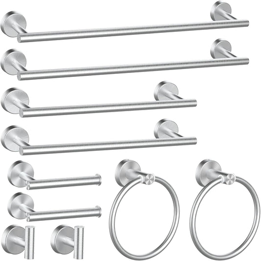 10PCS Brushed Nickel Bathroom Hardware Set. Bathroom Accessories Set Include 24&16 inch Towel Bar. Robe Hook. Towel Ring. Toilet Paper Holder